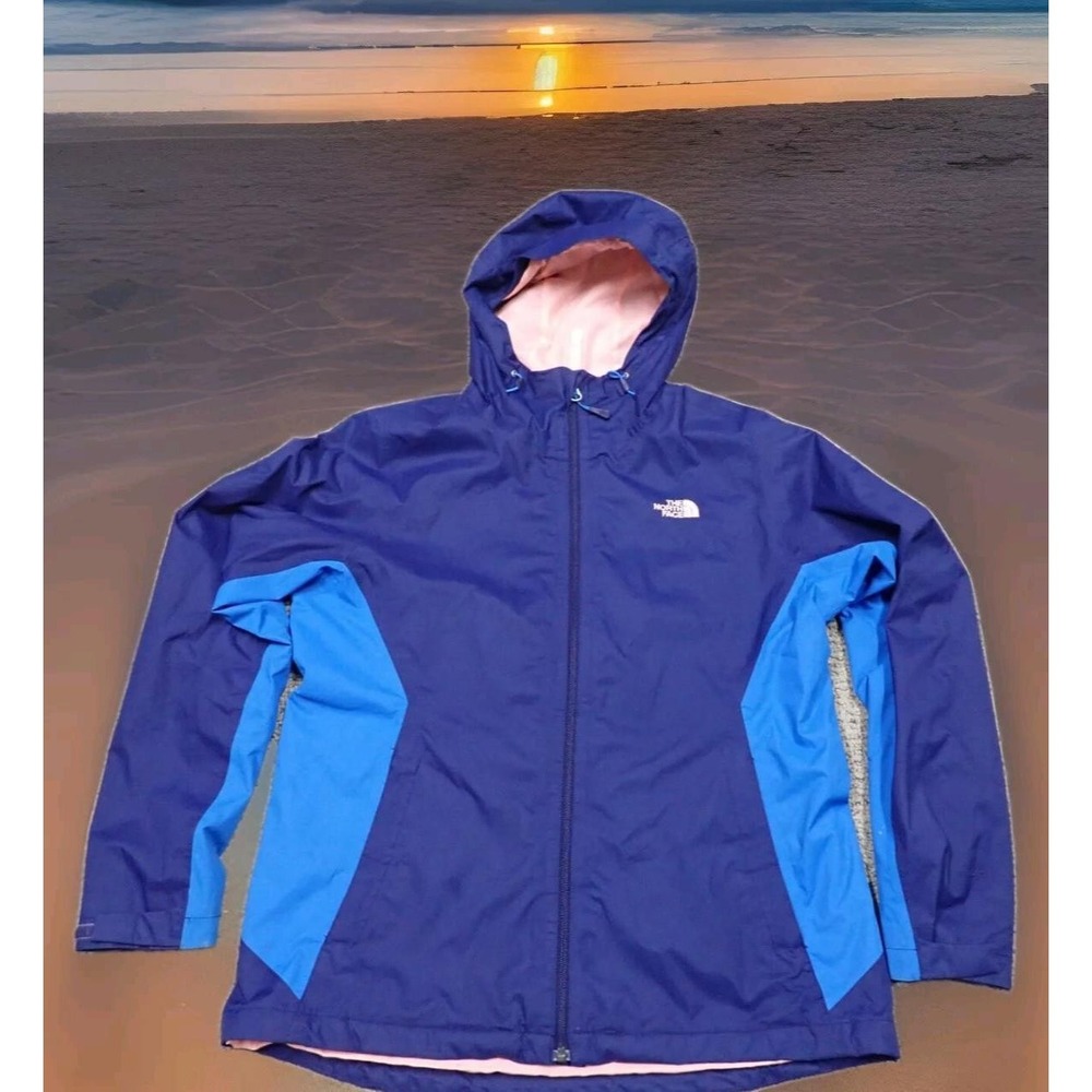 The North Face Windbreaker Jacket‎ Womens Large Blue Excellent Hooded Colorblock